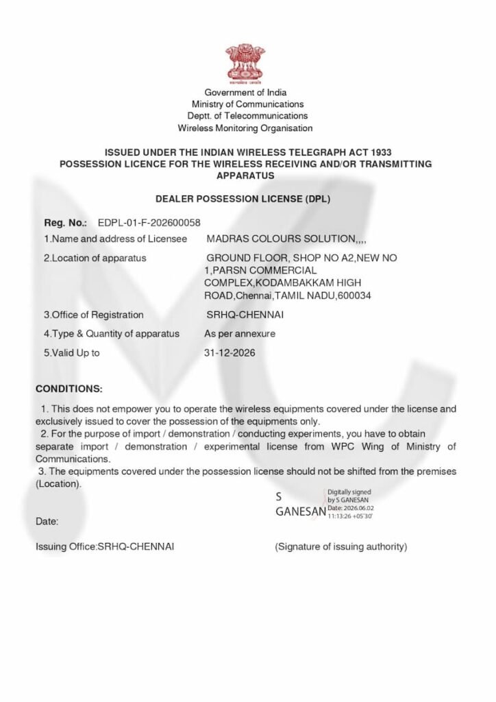 Madras colours solutions - DPL certificate